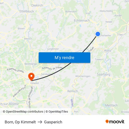 Born, Op Kimmelt to Gasperich map