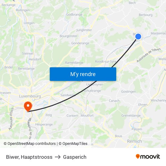 Biwer, Haaptstrooss to Gasperich map
