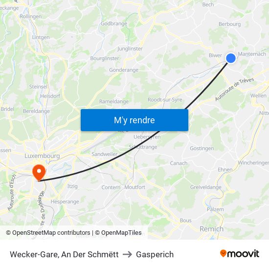 Wecker-Gare, An Der Schmëtt to Gasperich map