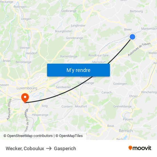 Wecker, Coboulux to Gasperich map