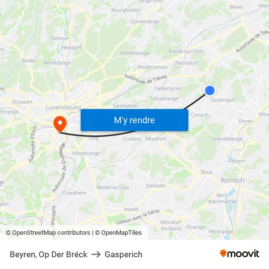 Beyren, Op Der Bréck to Gasperich map