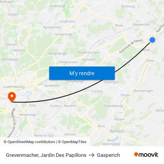 Grevenmacher, Jardin Des Papillons to Gasperich map