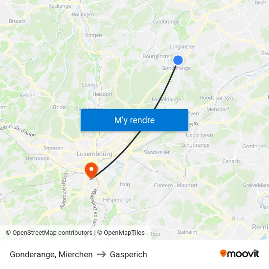 Gonderange, Mierchen to Gasperich map