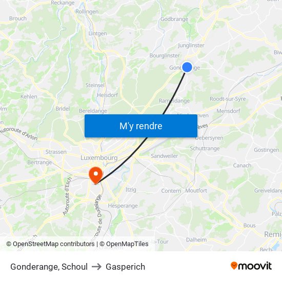Gonderange, Schoul to Gasperich map