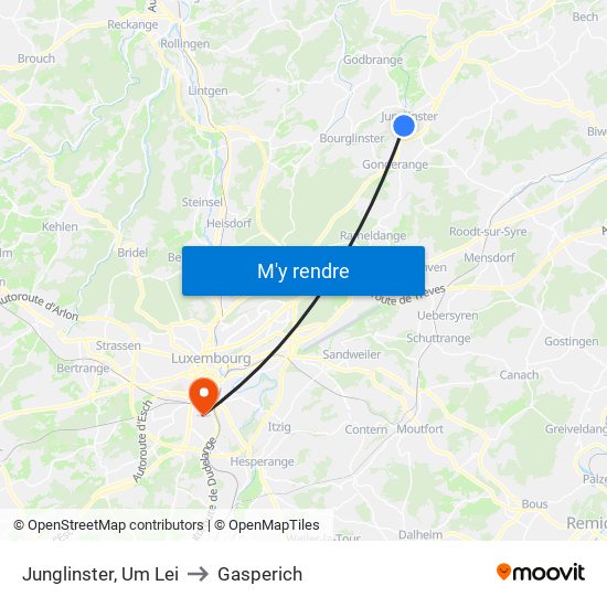 Junglinster, Um Lei to Gasperich map