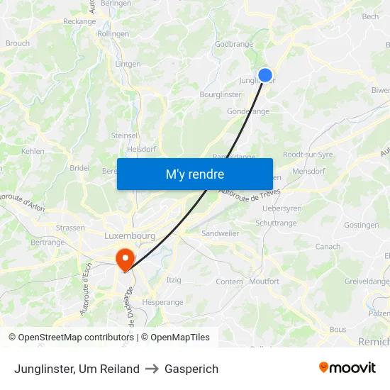Junglinster, Um Reiland to Gasperich map