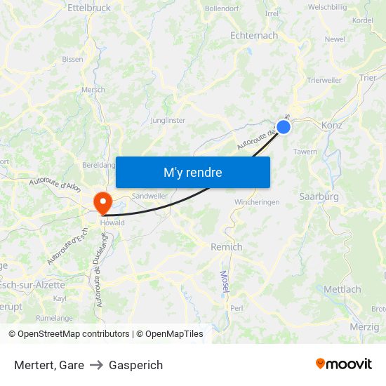 Mertert, Gare to Gasperich map