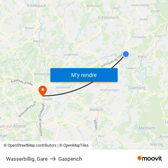 Wasserbillig, Gare to Gasperich map