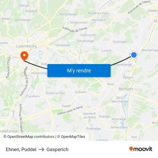 Ehnen, Puddel to Gasperich map