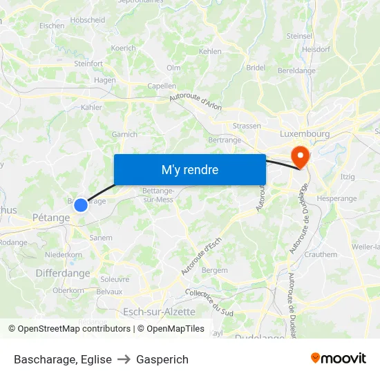 Bascharage, Eglise to Gasperich map