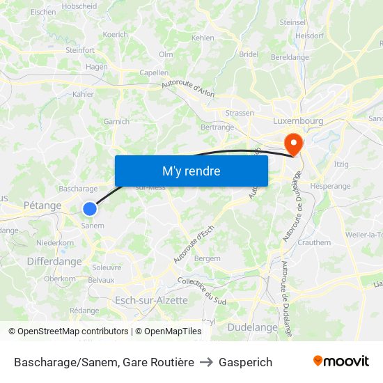 Bascharage/Sanem, Gare Routière to Gasperich map