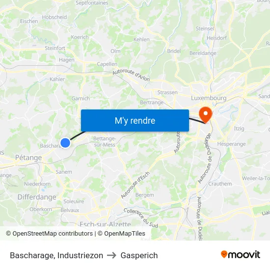 Bascharage, Industriezon to Gasperich map