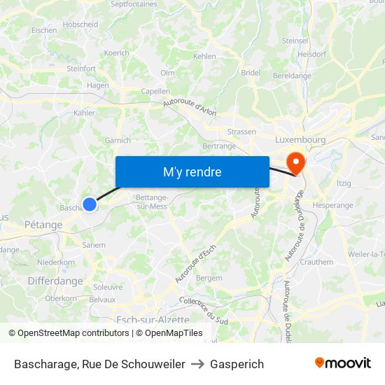 Bascharage, Rue De Schouweiler to Gasperich map
