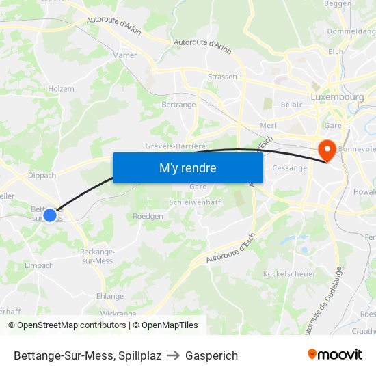 Bettange-Sur-Mess, Spillplaz to Gasperich map