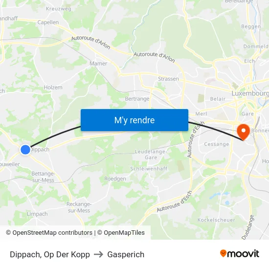 Dippach, Op Der Kopp to Gasperich map