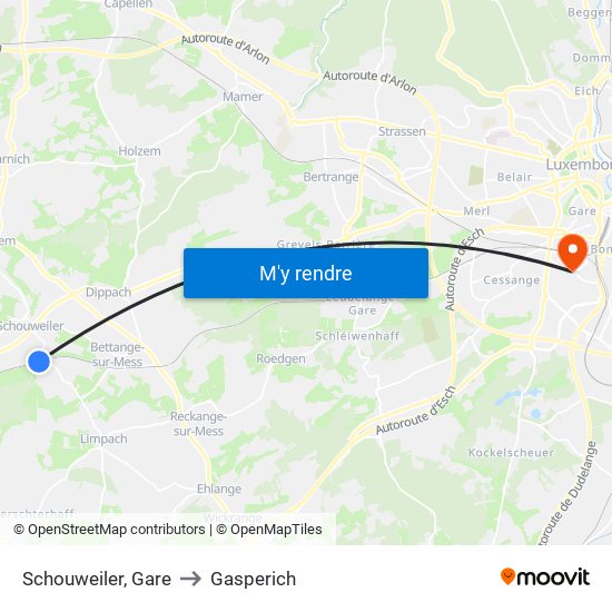 Schouweiler, Gare to Gasperich map