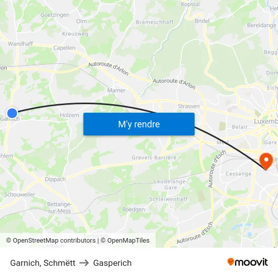 Garnich, Schmëtt to Gasperich map
