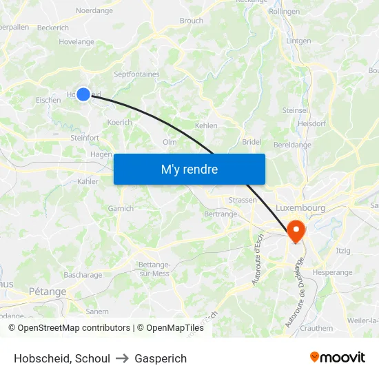 Hobscheid, Schoul to Gasperich map