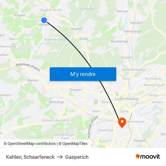 Kehlen, Schaarfeneck to Gasperich map