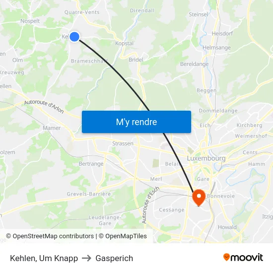 Kehlen, Um Knapp to Gasperich map