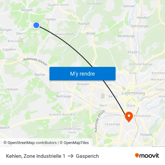 Kehlen, Zone Industrielle 1 to Gasperich map