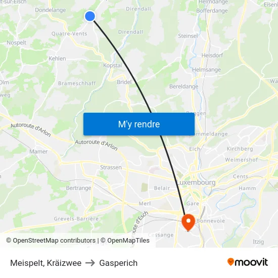 Meispelt, Kräizwee to Gasperich map