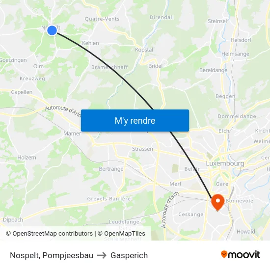 Nospelt, Pompjeesbau to Gasperich map
