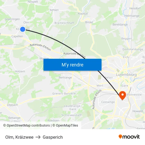Olm, Kräizwee to Gasperich map