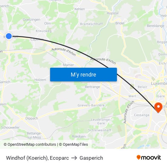 Windhof (Koerich), Ecoparc to Gasperich map