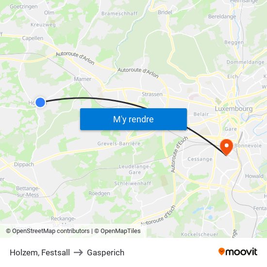 Holzem, Festsall to Gasperich map