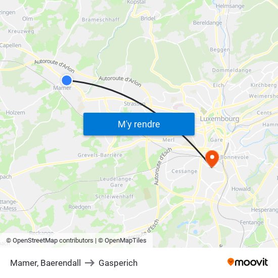 Mamer, Baerendall to Gasperich map