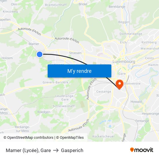 Mamer (Lycée), Gare to Gasperich map