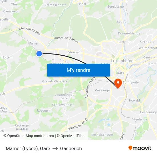 Mamer (Lycée), Gare to Gasperich map