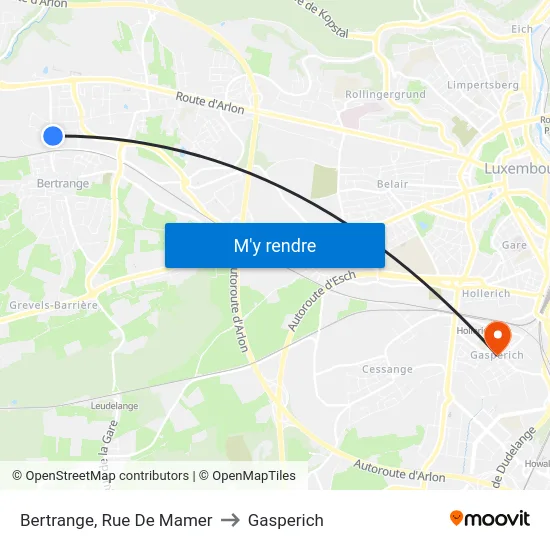 Bertrange, Rue De Mamer to Gasperich map