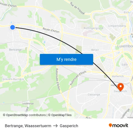 Bertrange, Waassertuerm to Gasperich map