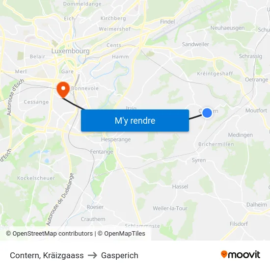 Contern, Kräizgaass to Gasperich map