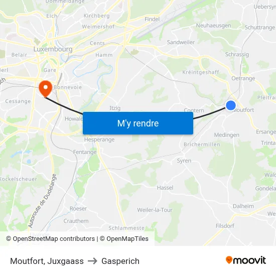 Moutfort, Juxgaass to Gasperich map