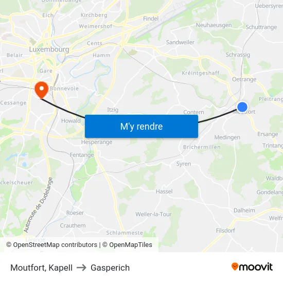 Moutfort, Kapell to Gasperich map