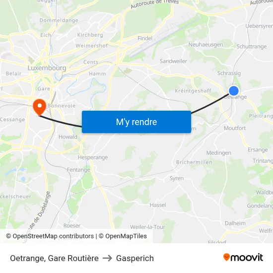 Oetrange, Gare Routière to Gasperich map