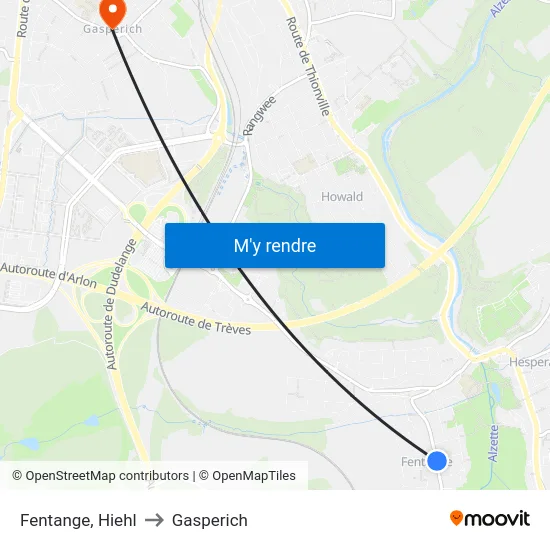 Fentange, Hiehl to Gasperich map