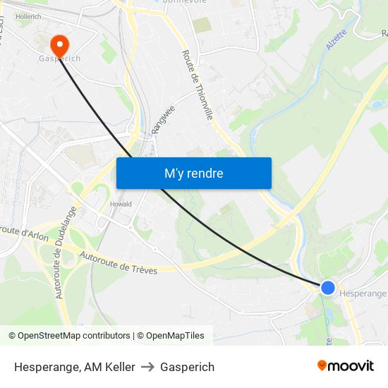 Hesperange, AM Keller to Gasperich map