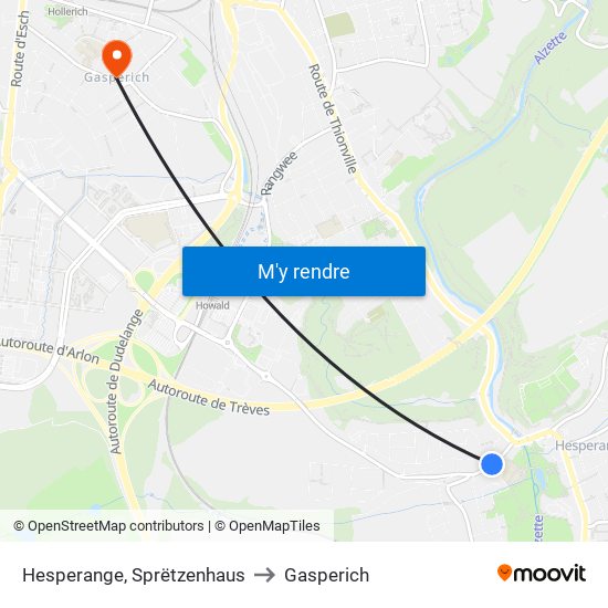 Hesperange, Sprëtzenhaus to Gasperich map