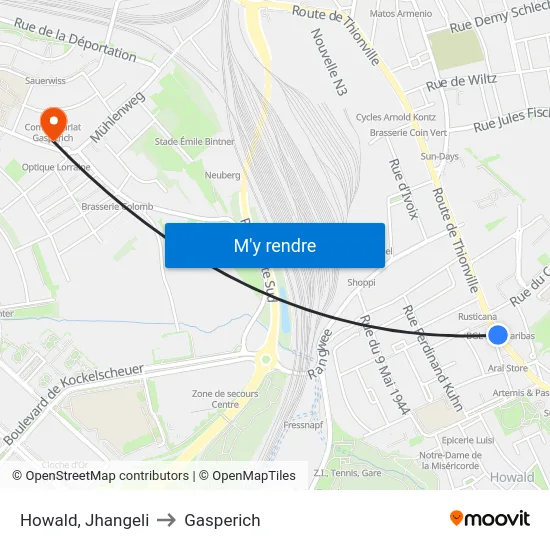 Howald, Jhangeli to Gasperich map