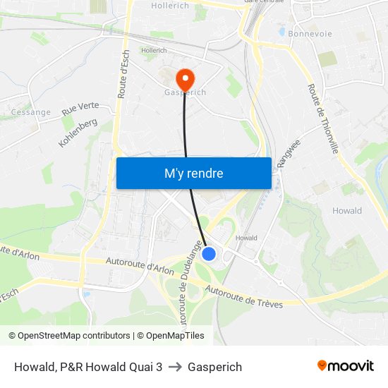 Howald, P&R Howald Quai 3 to Gasperich map