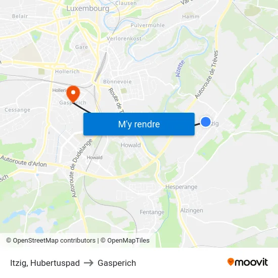 Itzig, Hubertuspad to Gasperich map