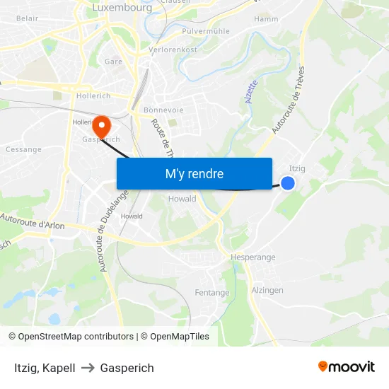 Itzig, Kapell to Gasperich map