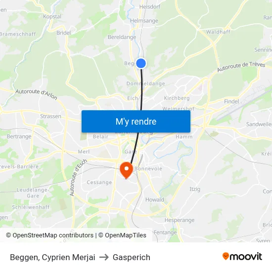Beggen, Cyprien Merjai to Gasperich map