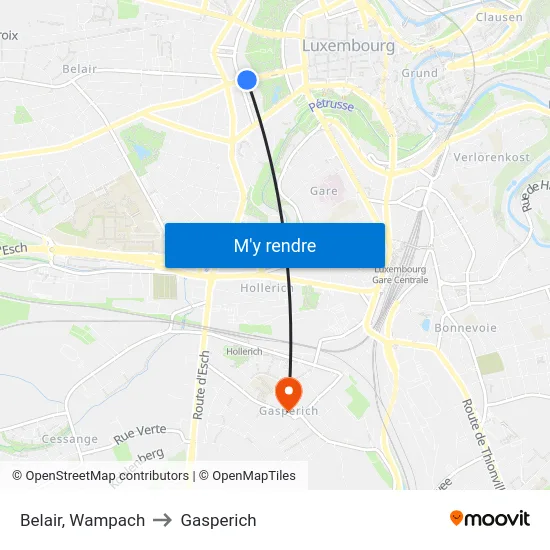 Belair, Wampach to Gasperich map