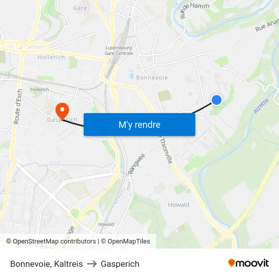 Bonnevoie, Kaltreis to Gasperich map