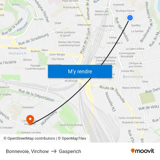 Bonnevoie, Virchow to Gasperich map